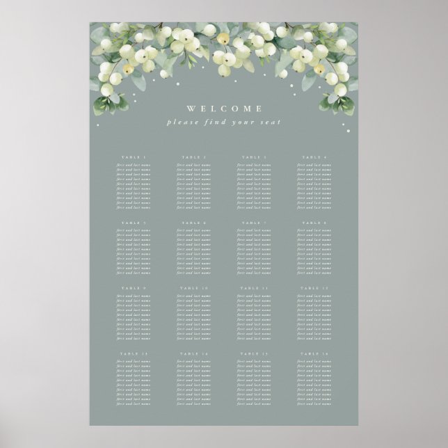 Green 24x36" 16 Tables of 10 Seating Chart Poster (Front)