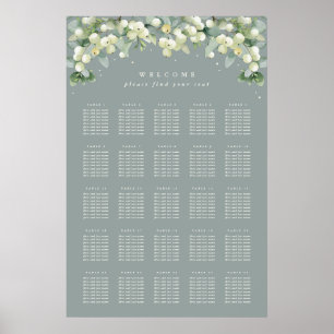 Green 24x36" 25 Tables of 8 Seating Chart Poster