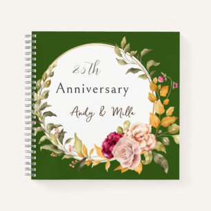 Green 25th Wedding Gift For Couple Floral Wreath  Notebook