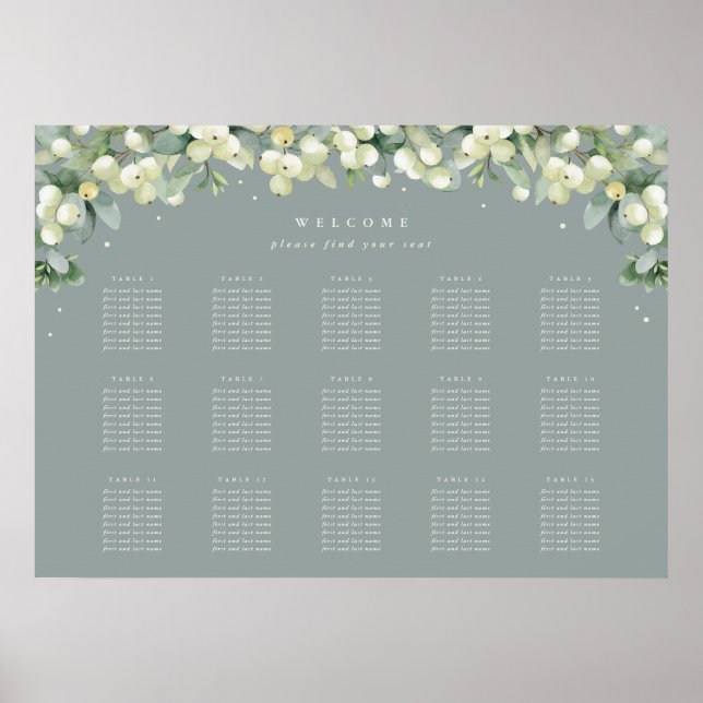Green 28x20" 15 Tables of 8 Seating Chart Poster (Front)
