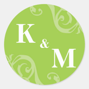 Green 2 initial letter monogram favour tag seal