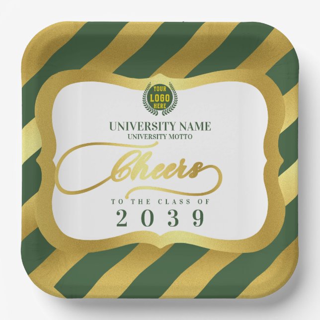 Green 2 School College University Graduation Day Paper Plate (Front)