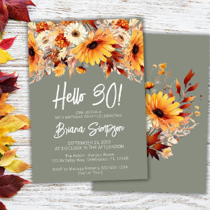 Green 30th Birthday Fall Floral Invitation