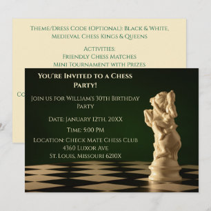 Green 30th Birthday Party Chess Knight Invitation