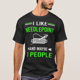 Green 3 People Needlepoint Canvas Work T-Shirt