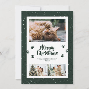 Green 3 Photo Snow Paws Meowy Christmas Card