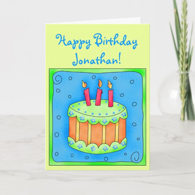 Green 3rd Birthday Card with Cake (Front)