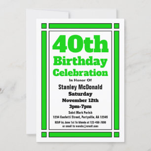 Green 40th Birthday Invitation