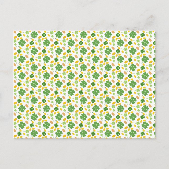 Green 4 Leaf Clovers St Patricks Day Coins ​ Postcard (Front)