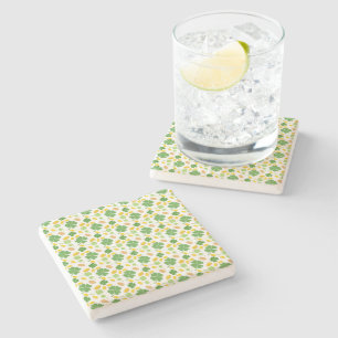 Green 4 Leaf Clovers St Patricks Day Coins Stone Coaster