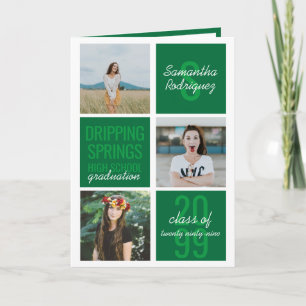 Green 4-Photo Fun Boxes Graduation Invitation