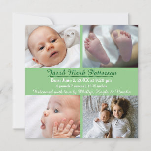 Green 4 Photos - Birth Announcement