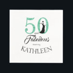 Green 50 and Fabulous Birthday Party Custom Name Napkin<br><div class="desc">Celebrate turning 50 in style with this elegant 50th birthday design you can customize with your name! 50 and fabulous in faux mint green glitter and black with dancing silhouette. Matching products and other colours are available in our shop. Custom requests are welcome.</div>
