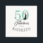 Green 50 and Fabulous Birthday Party Custom Name Napkin<br><div class="desc">Celebrate turning 50 in style with this elegant 50th birthday design you can customize with your name! 50 and fabulous in faux mint green glitter and black with dancing silhouette. Matching products and other colours are available in our shop. Custom requests are welcome.</div>