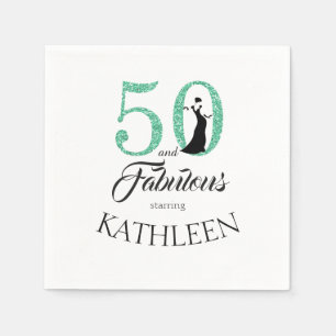 Green 50 and Fabulous Birthday Party Custom Name Napkin