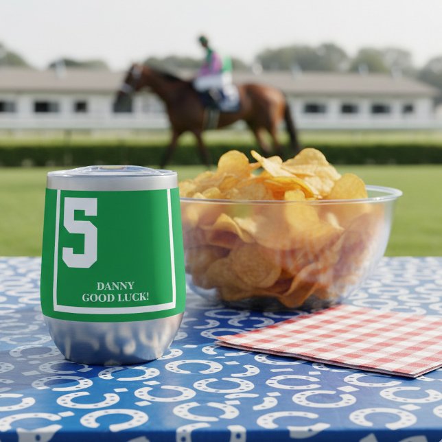 Green 5 Personalized Derby Horse Race (Root for your favorite horse racing fan with this personalized saddle cloth thermal wine tumbler)