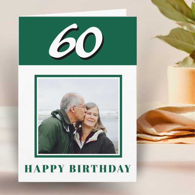 Green 60th Birthday Custom Photo Personalized Card (Creator Uploaded)