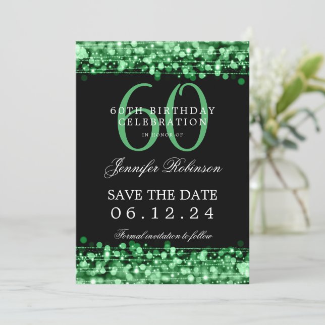 Green 60th Birthday Save the Date w/ Details Invitation (Standing Front)