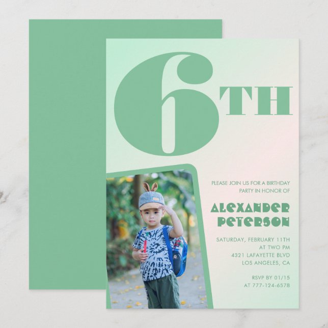 Green 6th birthday invitations Colourful Photo (Front/Back)