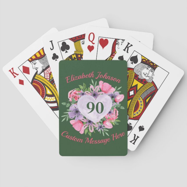 Green 90th Birthday Personalized Playing Cards (Back)