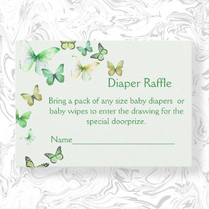 Green A Little Butterfly Baby Shower Diaper Raffle Enclosure Card