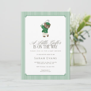 Green A Little Golfer Teddy Bear Baby Shower Invitation