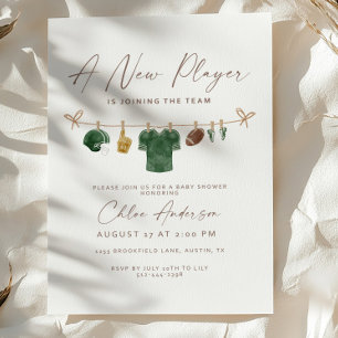Green A New Player Football Baby Shower Invitation