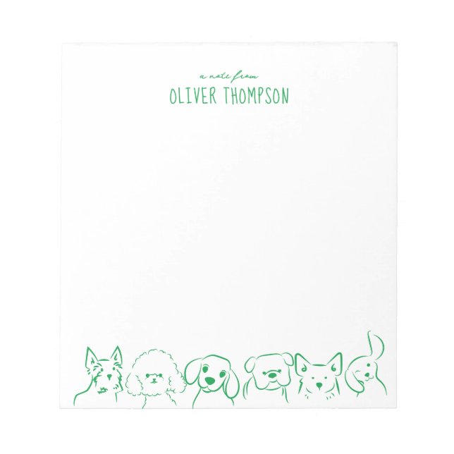 Green A Note From Cute Dog Animal Sketch Notepad (Front)