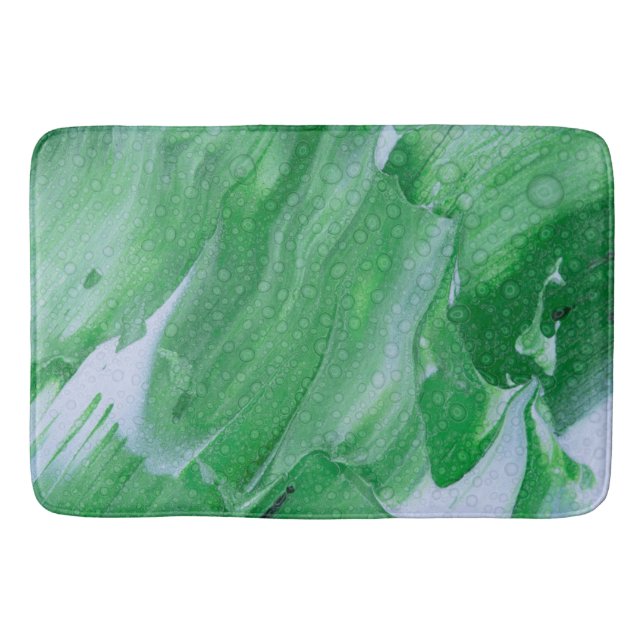 Green Abstract Acrylic with Water Drops Bath Mat (Front)