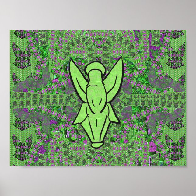 Green Abstract Angel Pattern Art Poster (Front)