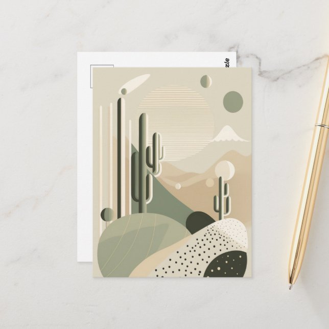 Green Abstract Boho desert landscape  Postcard (Front/Back In Situ)