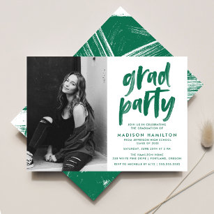 Green   Abstract Brushstrokes Graduation Party Invitation