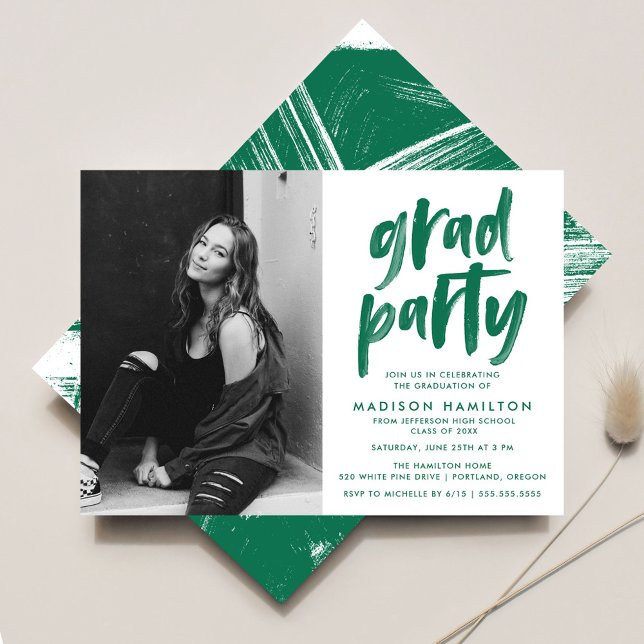Green | Abstract Brushstrokes Graduation Party Invitation (Creator Uploaded)