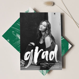 Green   Abstract Brushstrokes Photo Graduation Announcement