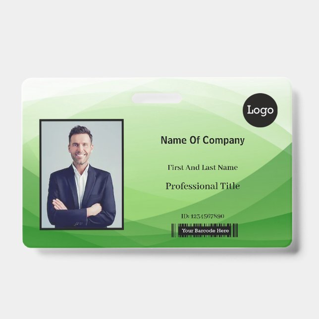 Green Abstract Business Photo Identification ID Badge (Front)