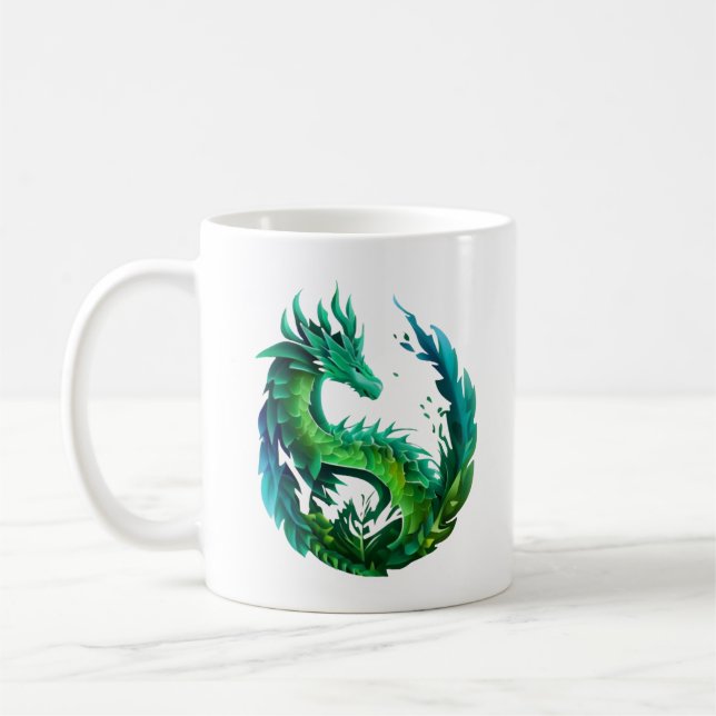 Green Abstract Dragon Nature Design Coffee Mug (Left)