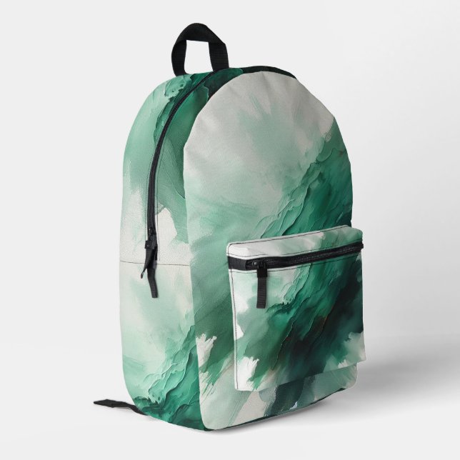 Green Abstract Emerald Vibes Printed Backpack (Back Corner Left)