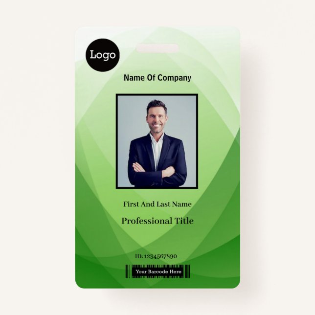 Green Abstract Employee Photo Identification ID Badge (Front)
