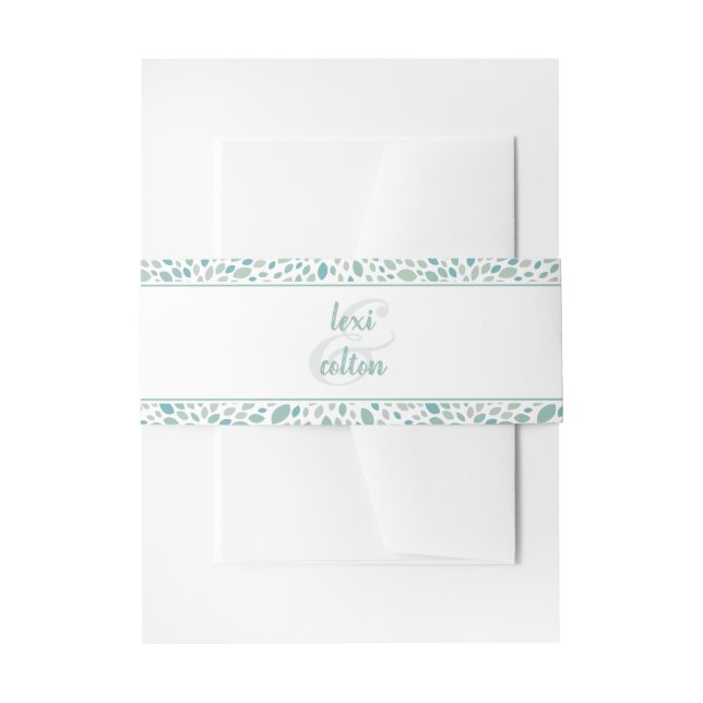 Green Abstract Floral Modern Seaside Wedding Invitation Belly Band (Front Example)