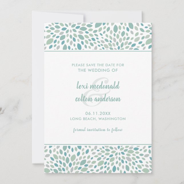 Green Abstract Floral Modern Seaside Wedding Save The Date (Front)
