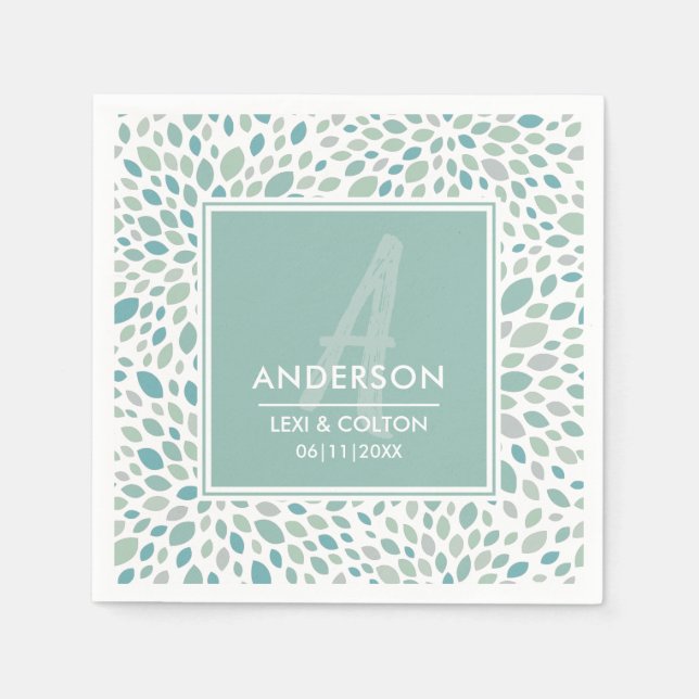 Green Abstract Floral Seaside Monogram Wedding Napkin (Front)