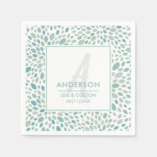 Green Abstract Floral Seaside Wedding Monogram Napkin