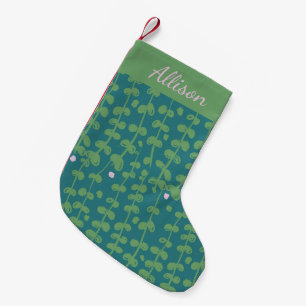 Green Abstract Floral Vines Pattern Personalized Small Christmas Stocking