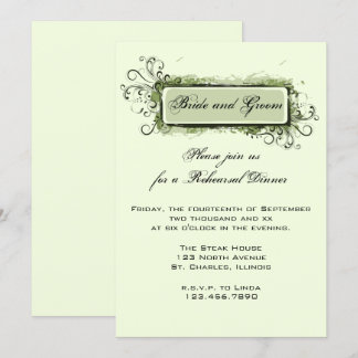 Green Abstract Floral Wedding Rehearsal Dinner Invitation