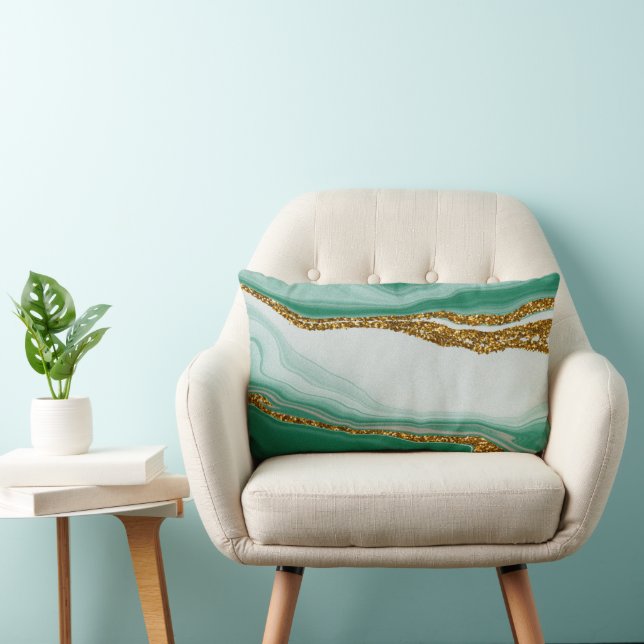 Green abstract glitter modern lumbar pillow (Chair)