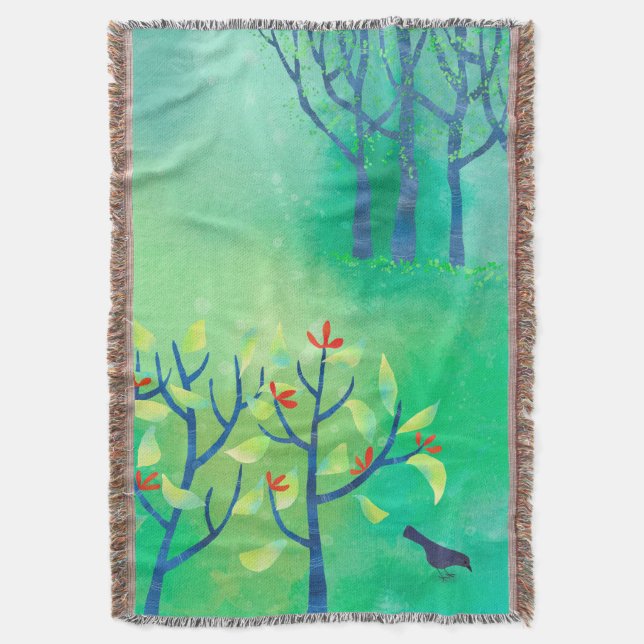 Green Abstract Landscape Throw Blanket (Front Vertical)