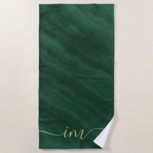 Green Abstract Marble with Custom Initials Beach Towel