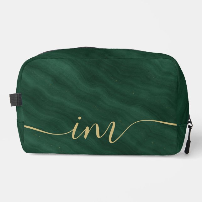 Green Abstract Marble with Custom Initials -  Dopp Kit (Front)