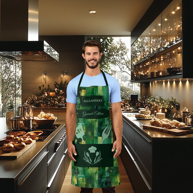 Green Abstract - Modern Monochrome Kitchen Apron (Creator Uploaded)