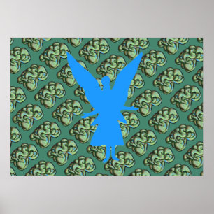 Green Abstract Poster with Blue Angel